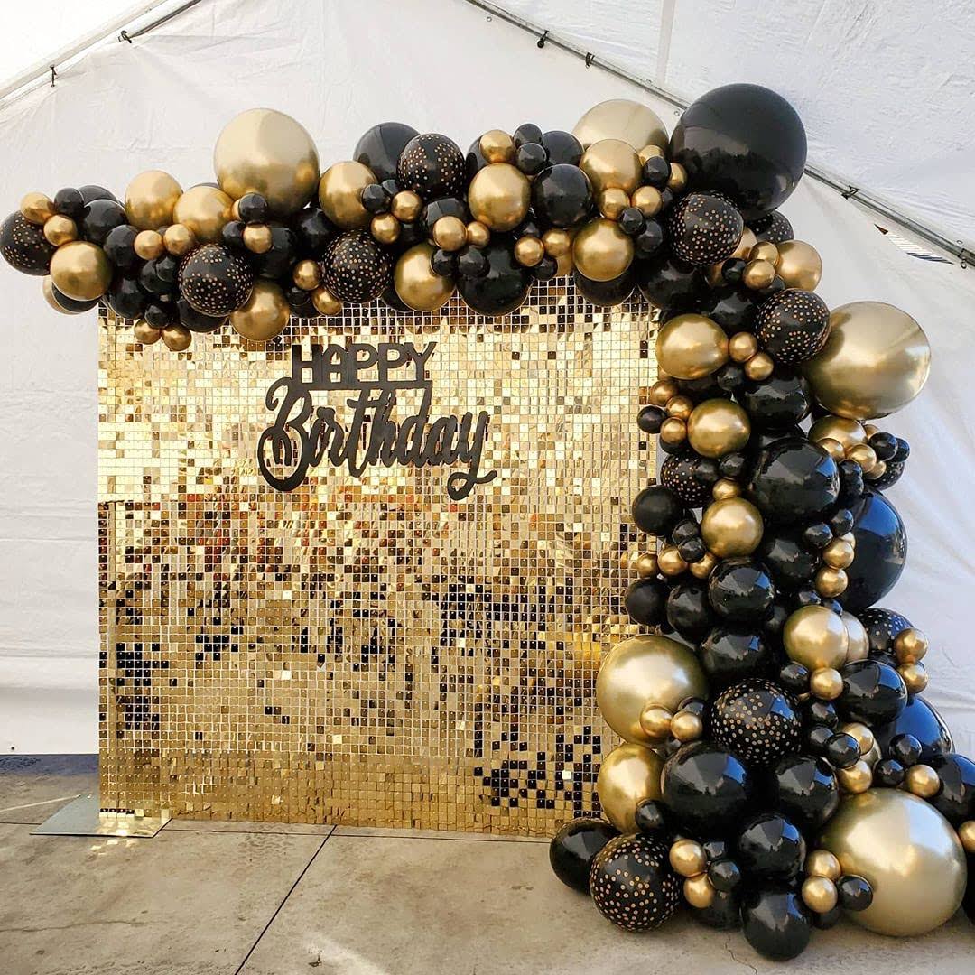 Balonar 136Pcs DIY Gold and Black Garland Balloons Kits with 18/10/5/Inch Metallic Chrome Balloons f