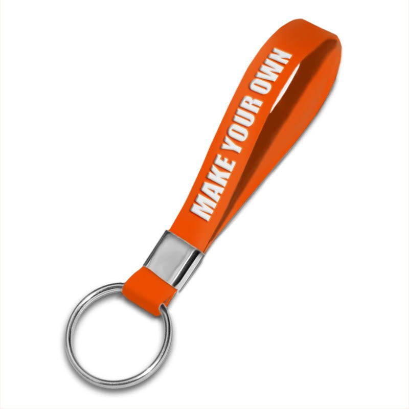 Custom Keychain - Silicone With Ink Imprint - 1ct - Orange 021 - By Wristband Bros